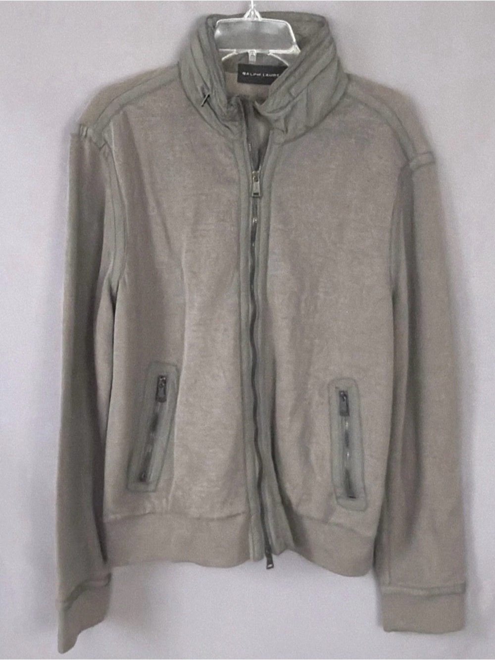 Ralph Lauren Black Label Jacket Mens Large Gray Herringbone Bomber Hoodie